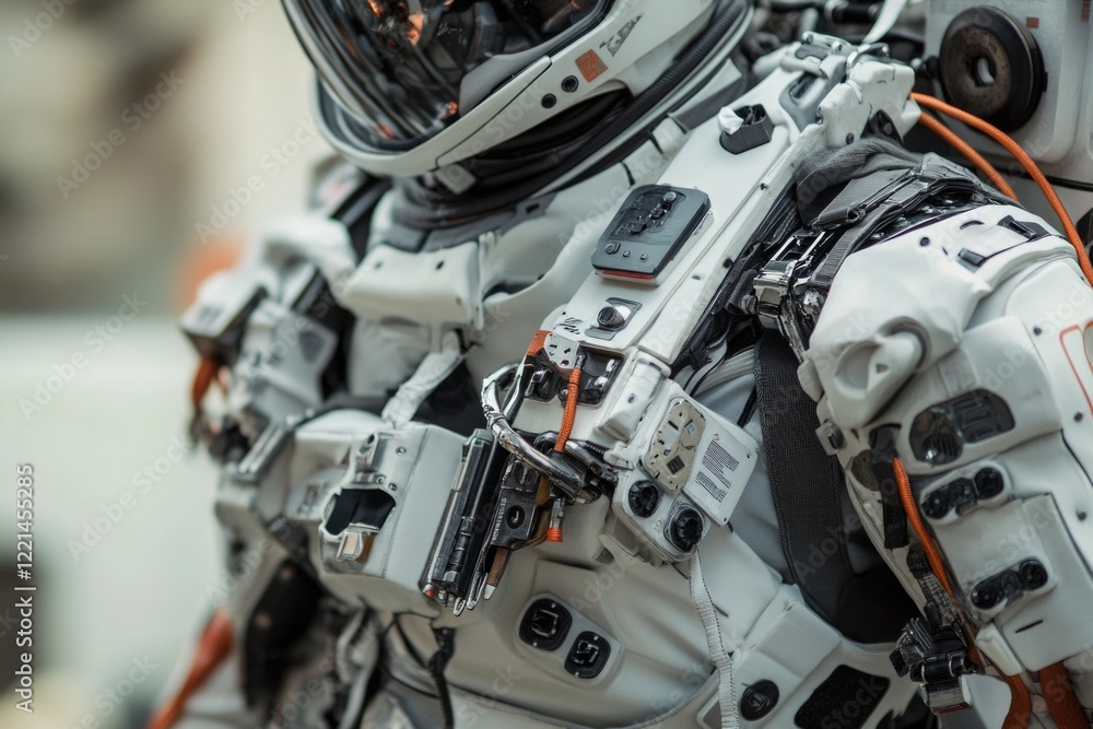 Fototapeta premium Astronaut's faceplate and helmet in close-up, suitable for sci-fi or technology concepts