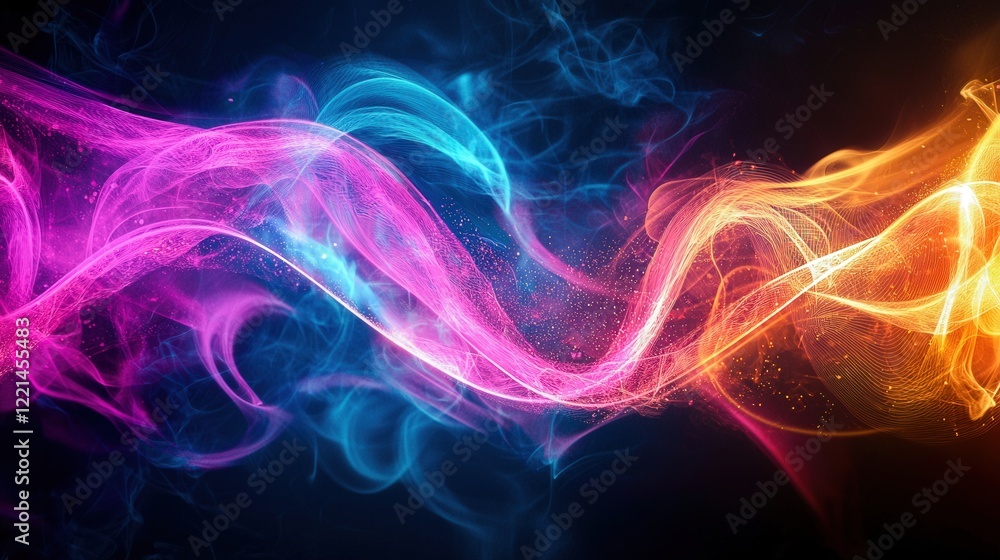 A vibrant abstract background featuring fluid, swirling colors of electric blue, neon pink, and bright orange. Soft light illuminates the curves, creating smooth transitions, while deep shadows A vibrant abstract background featuring fluid, swirling colors of electric blue, neon pink, and bright orange. Soft light illuminates the curves, creating smooth transitions, while deep shadows