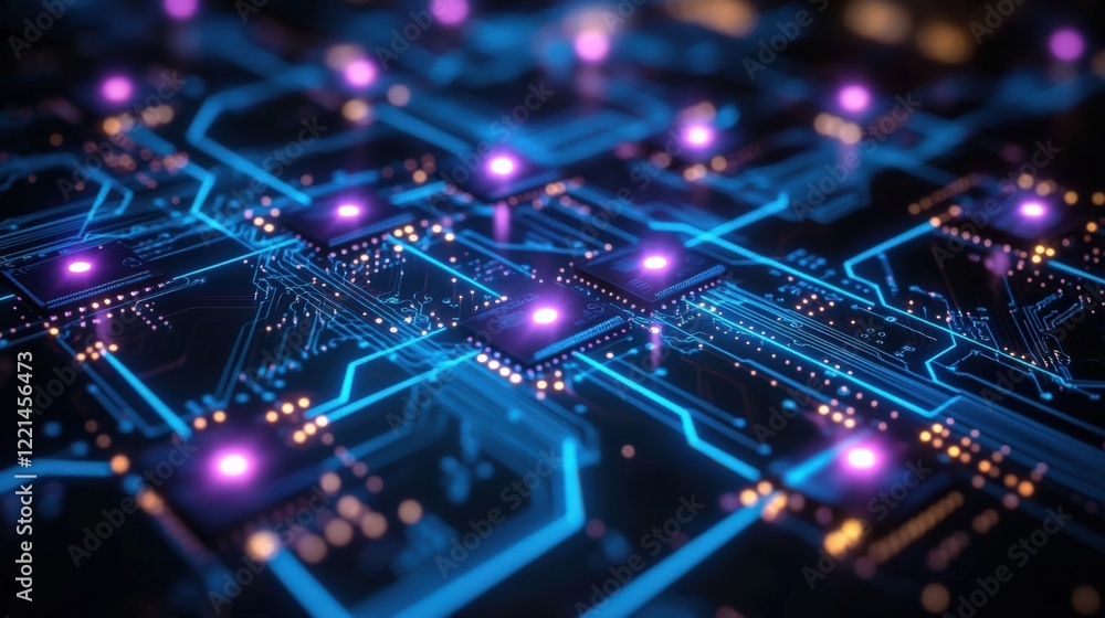 Abstract Circuit Board with Neon Highlights Abstract Circuit Board with Neon Highlights