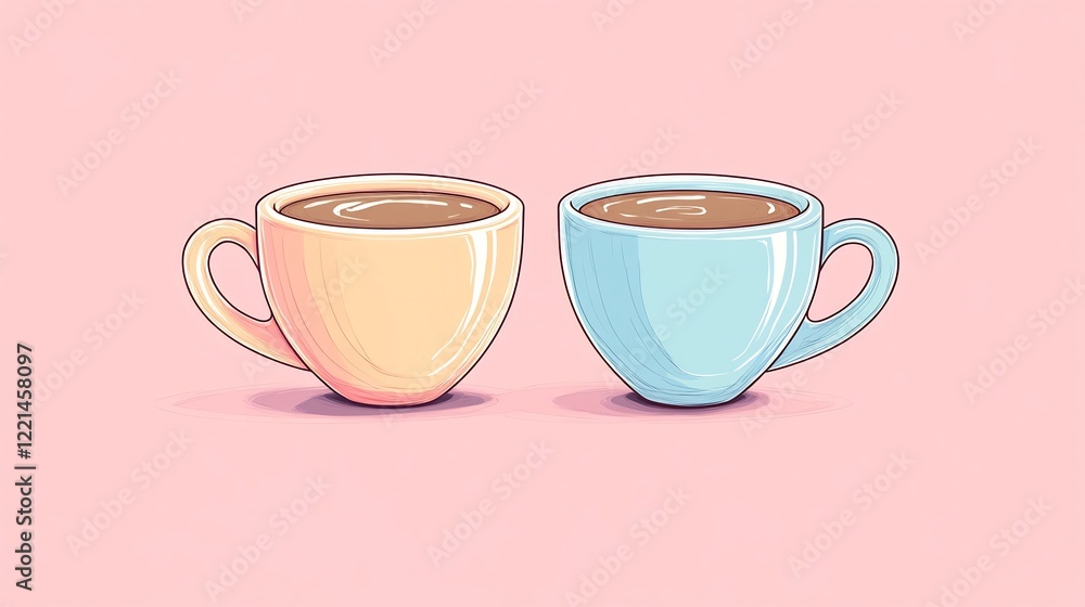 Line art of clinking coffee cups symbolizing love perfect Valentines cards or cozy anniversary celebrations Line art of clinking coffee cups symbolizing love perfect Valentines cards or cozy anniversary celebrations