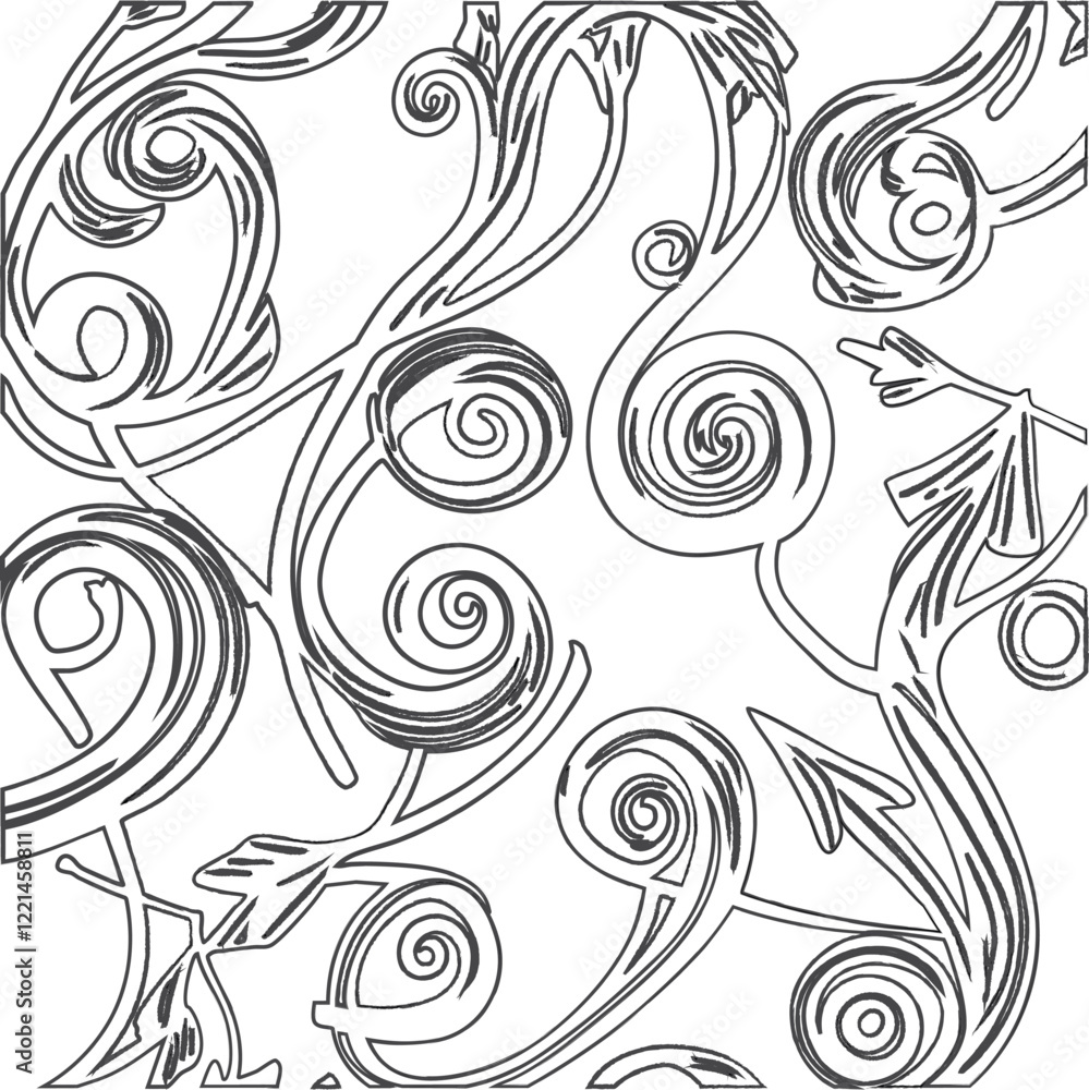 Obraz premium Ornate Black and White Swirl Pattern