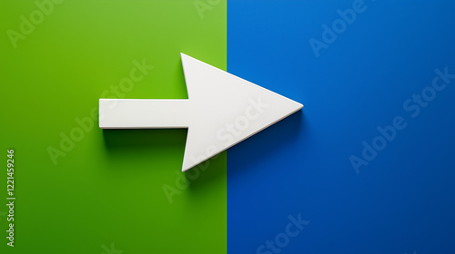 A large white arrow points to the right, set against a green/blue background, creating a bold and clear visual contrast.
