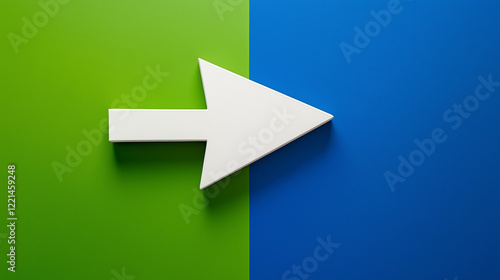 A large white arrow points to the right, set against a green/blue background, creating a bold and clear visual contrast.
