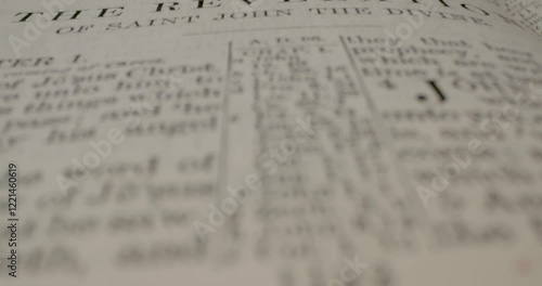 Holy Bible Macro Text Title Revelation Of Saint John The Divine Tilt Up