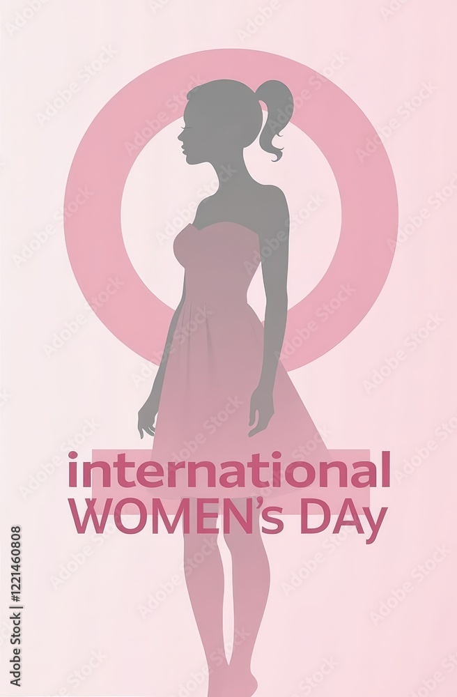 female silhouette and woman symbol on pink background, international women's day female silhouette and woman symbol on pink background, international women's day