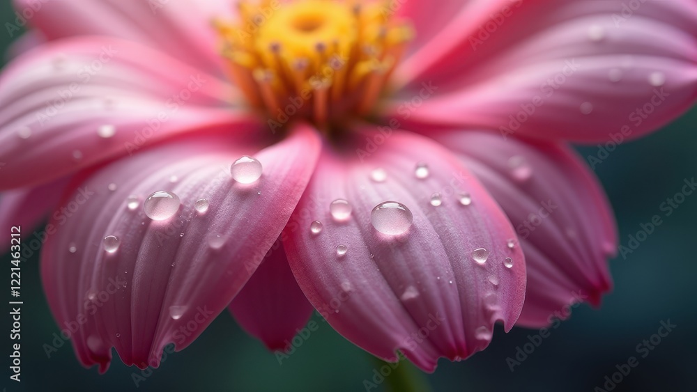 Fototapeta premium Macro photography of dew drops on pink flower 