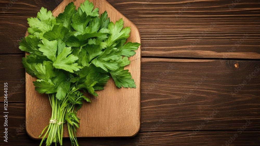 Fresh Parsley on Rustic Wooden Cutting Board Fresh Parsley on Rustic Wooden Cutting Board