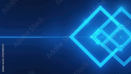 Blue background with a series of squares and triangles