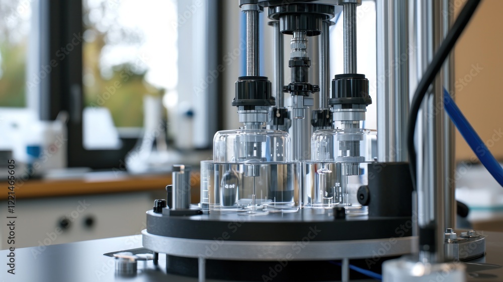 Lab automation filling vials, precise process, cleanroom, research Lab automation filling vials, precise process, cleanroom, research