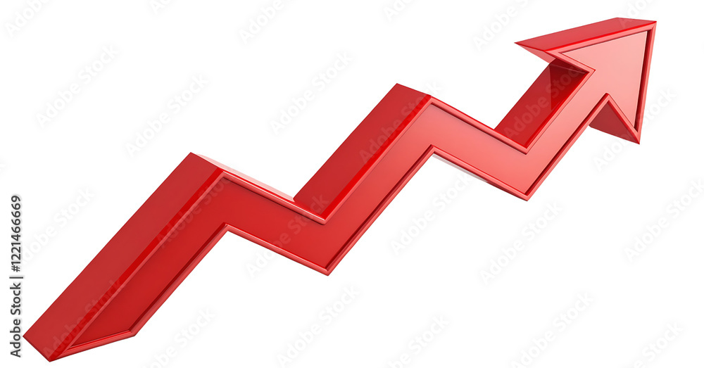 Red upward curving arrow symbolizing growth and success. Red upward curving arrow symbolizing growth and success.