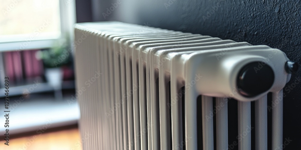 A close-up shot of a radiator on a wall, highlighting its design and functionality A close-up shot of a radiator on a wall, highlighting its design and functionality