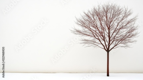 Red Branched Tree in Snowy White Landscape