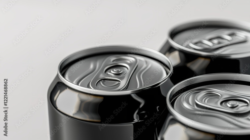 Mockup of black beverage cans on a white backdrop, Generative AI. Mockup of black beverage cans on a white backdrop, Generative AI.