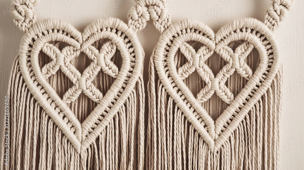 Obraz premium Macram heart wall hanging boho chic perfect for romantic Valentines home decor or modern lovethemed crafts