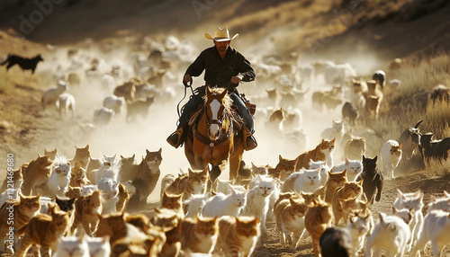 Herding Cats: Cowboys herd cats like a rodeo with horses