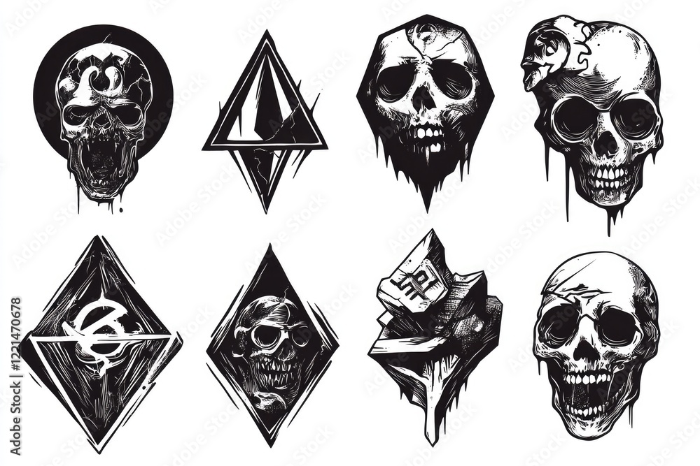 Fototapeta premium Six skulls featuring unique designs and patterns