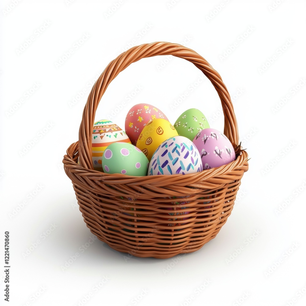 3D icon cartoon basket filled with Easter eggs, isolated on a white background --quality 2 3D icon cartoon basket filled with Easter eggs, isolated on a white background --quality 2