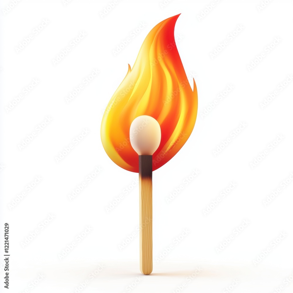 3D icon cartoon burning matchstick with a dramatic flame isolated on a white background --quality 2 3D icon cartoon burning matchstick with a dramatic flame isolated on a white background --quality 2