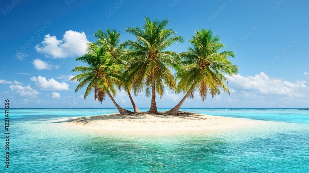 Three Palm Trees on a Secluded Tropical Island Beach Three Palm Trees on a Secluded Tropical Island Beach