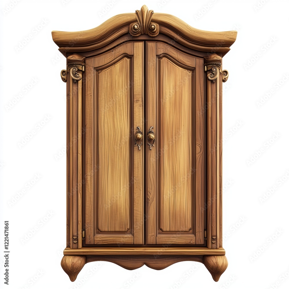 3D icon cartoon antique wooden cabinet, isolated on a white background 3D icon cartoon antique wooden cabinet, isolated on a white background