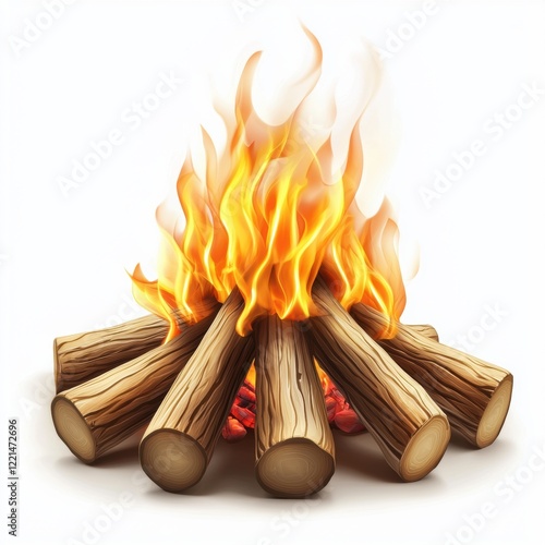Wallpaper Mural 3D icon cartoon campfire with bright orange flames and logs, isolated on a white background --quality 2 Torontodigital.ca