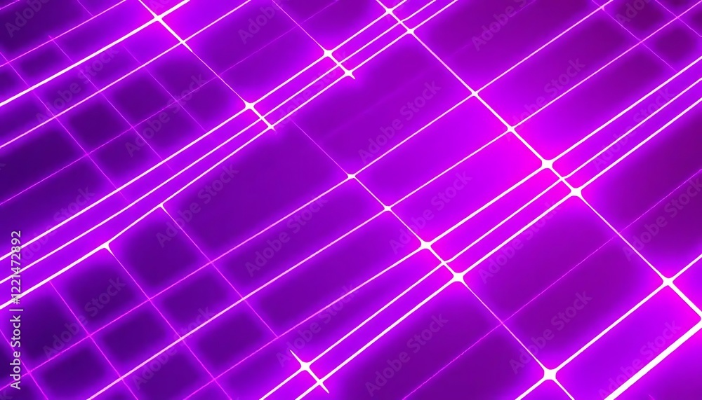 Abstract Purple Grid Pattern With Bright Neon Lines