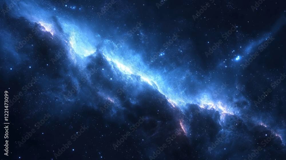 Fototapeta premium Stunning cosmic galaxy with glowing blue nebula and sparkling stars
