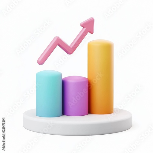 3D icon cartoon bar chart with an upward arrow, isolated on a white background --quality 2