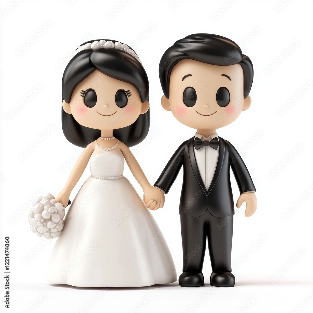 3D icon cartoon bride and groom holding hands, isolated on a white background --quality 2 3D icon cartoon bride and groom holding hands, isolated on a white background --quality 2
