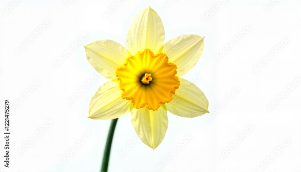 Fototapeta premium Daffodil on white background for greeting card with copy space