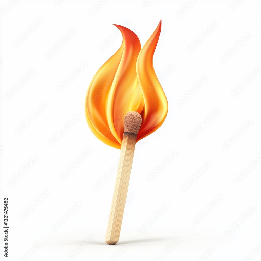 3D icon cartoon burning matchstick with a dramatic flame isolated on a white background --quality 2 3D icon cartoon burning matchstick with a dramatic flame isolated on a white background --quality 2