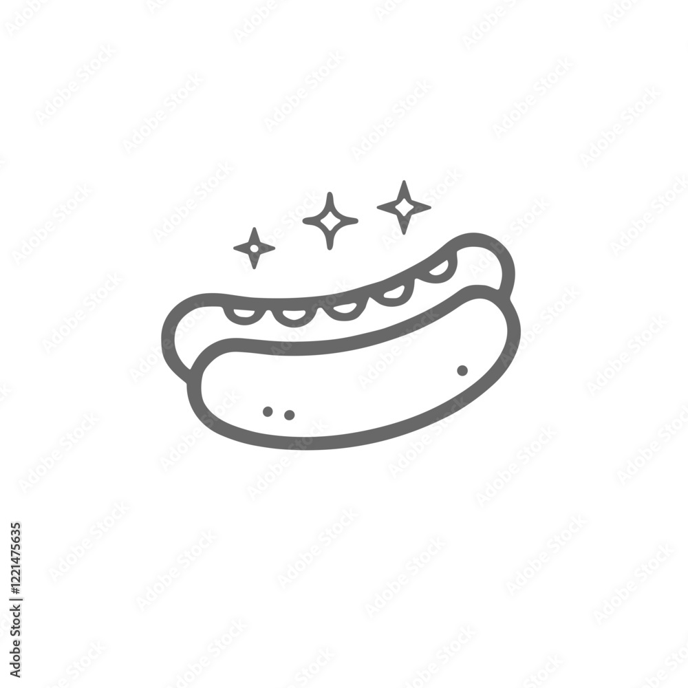 Hot dog icon in minimalist black and white line art. Hot dog icon in minimalist black and white line art.