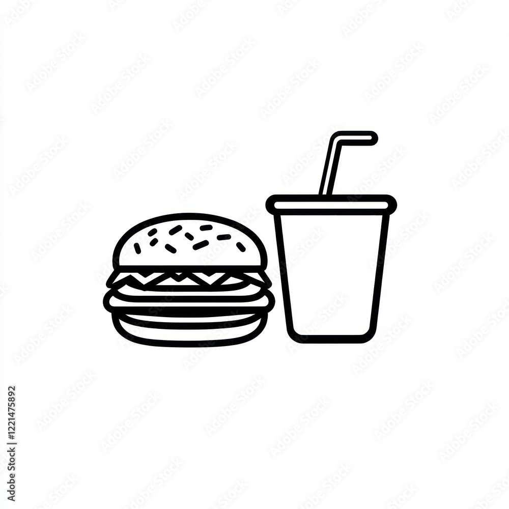 Simple line art burger and soda drink Simple line art burger and soda drink