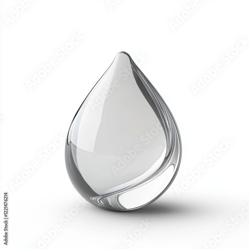 3D icon cartoon clear droplet of water with a glossy surface, isolated on a white background