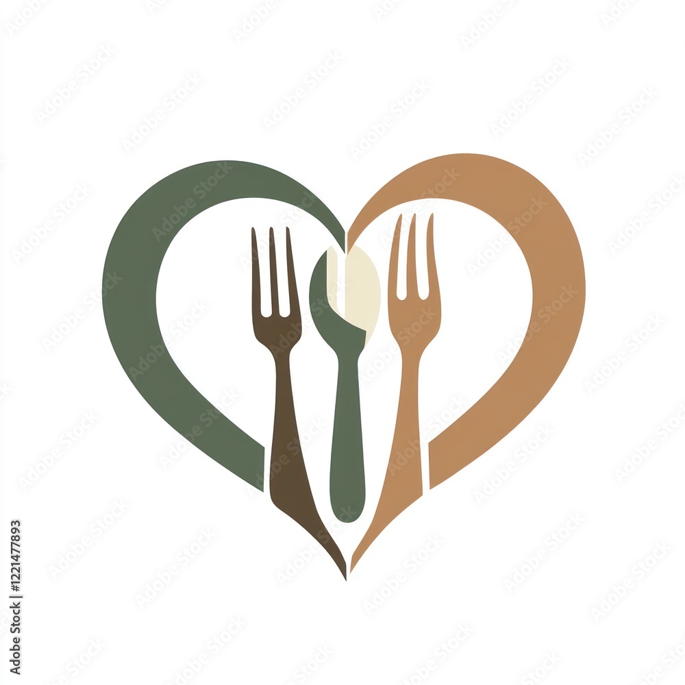 Utensils in heart graphic for food, cooking, or restaurant themed use Utensils in heart graphic for food, cooking, or restaurant themed use