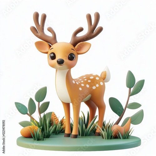 Wallpaper Mural 3D icon cartoon cute deer standing in a magical forest isolated on a white background  Torontodigital.ca