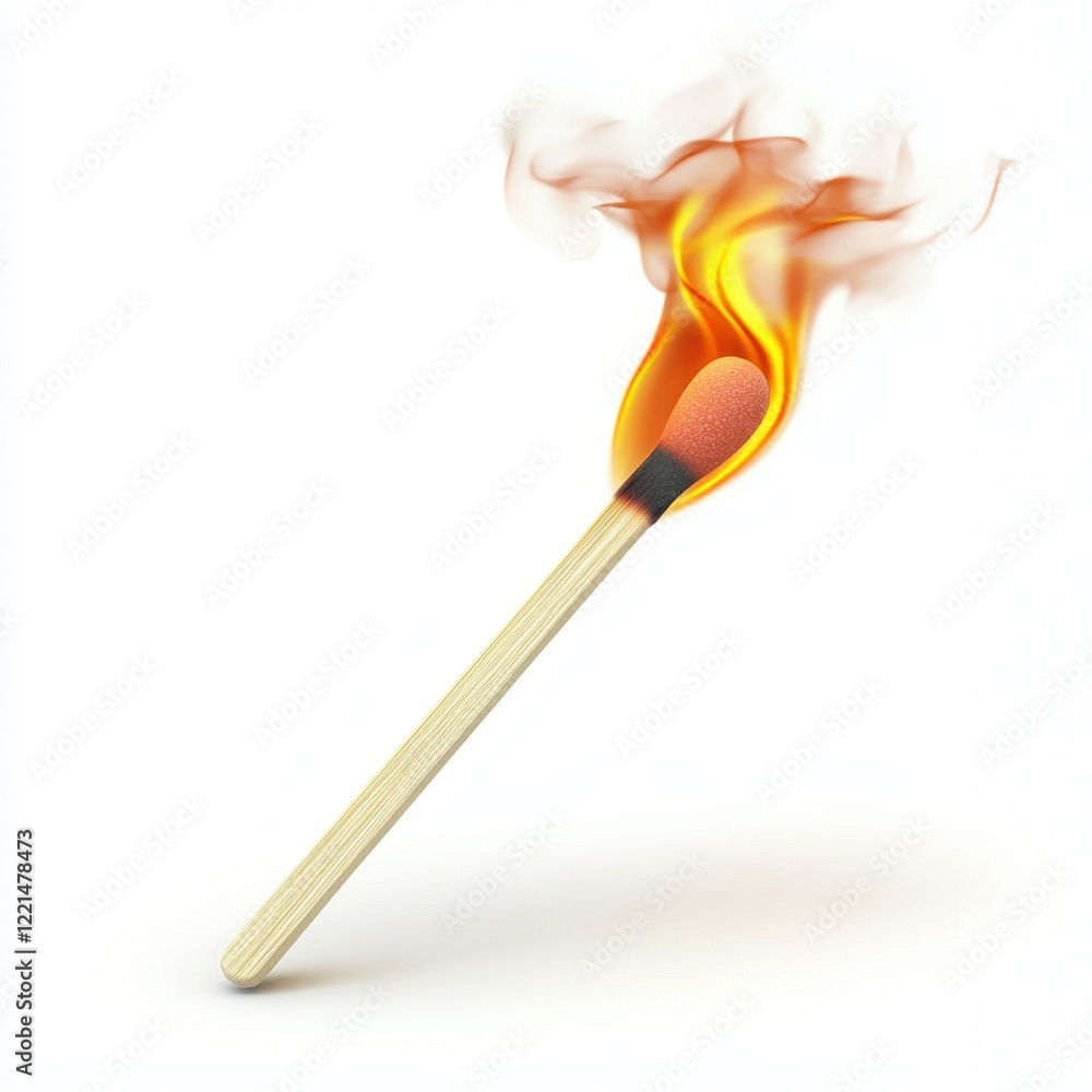 3D icon cartoon flaming matchstick with smoke rising, isolated on a white background --quality 2 3D icon cartoon flaming matchstick with smoke rising, isolated on a white background --quality 2