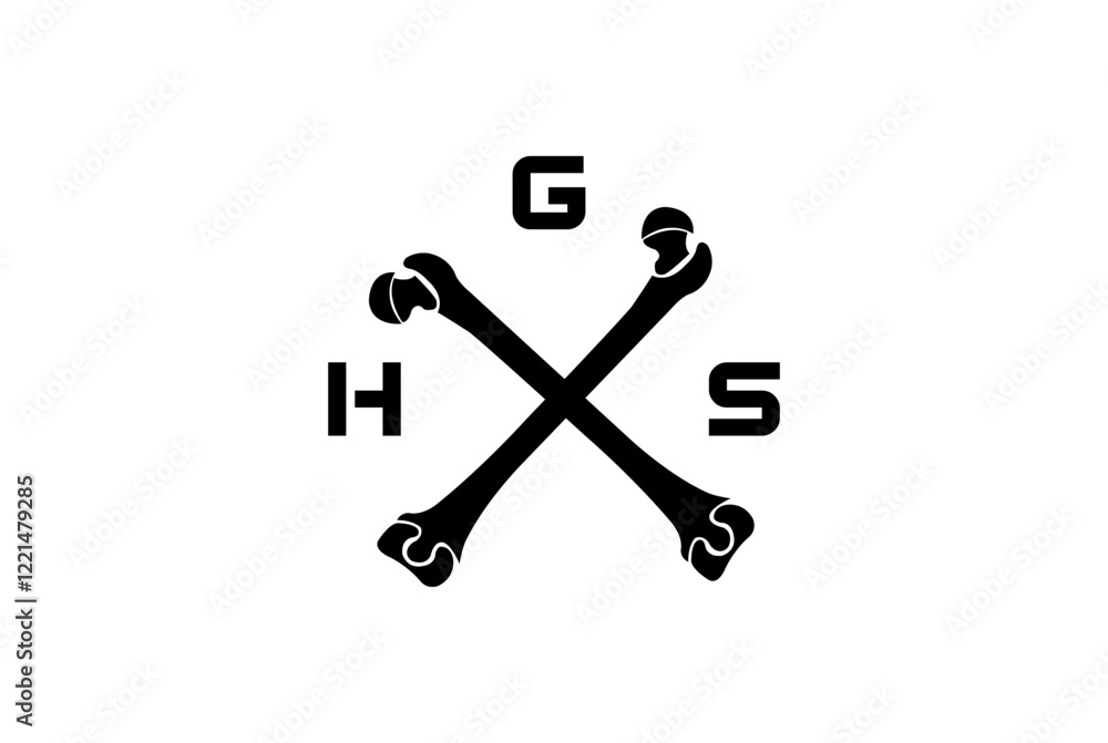 cross bones logo vector with letter G, H, S on white background cross bones logo vector with letter G, H, S on white background