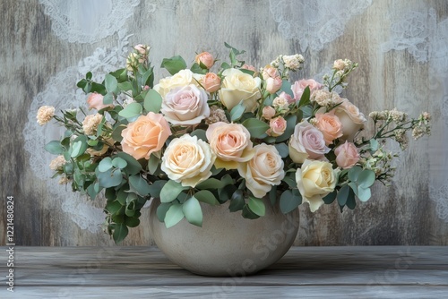 Romantic roses in vintage style, accented with delicate lace details