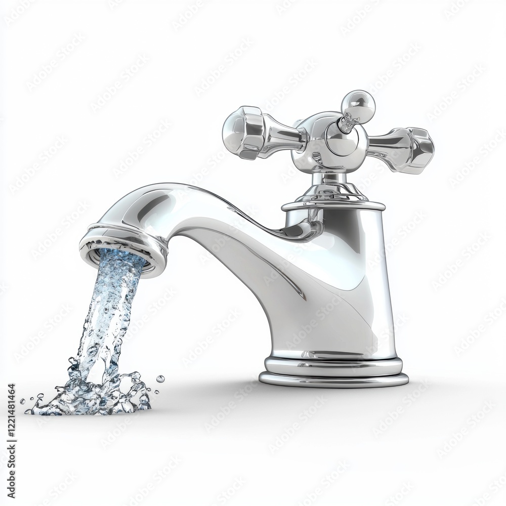 3D icon cartoon faucet with clean water splash, isolated on a white background --quality 2 3D icon cartoon faucet with clean water splash, isolated on a white background --quality 2