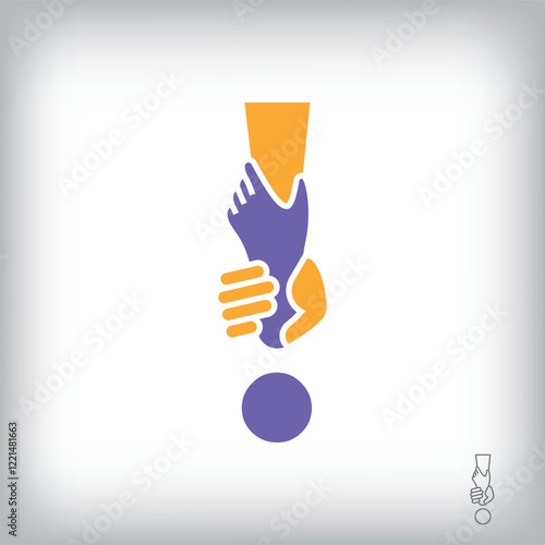 Unique handshake exclamation mark design logo. Collaboration, help, agreement and teamwork corporate company design.	