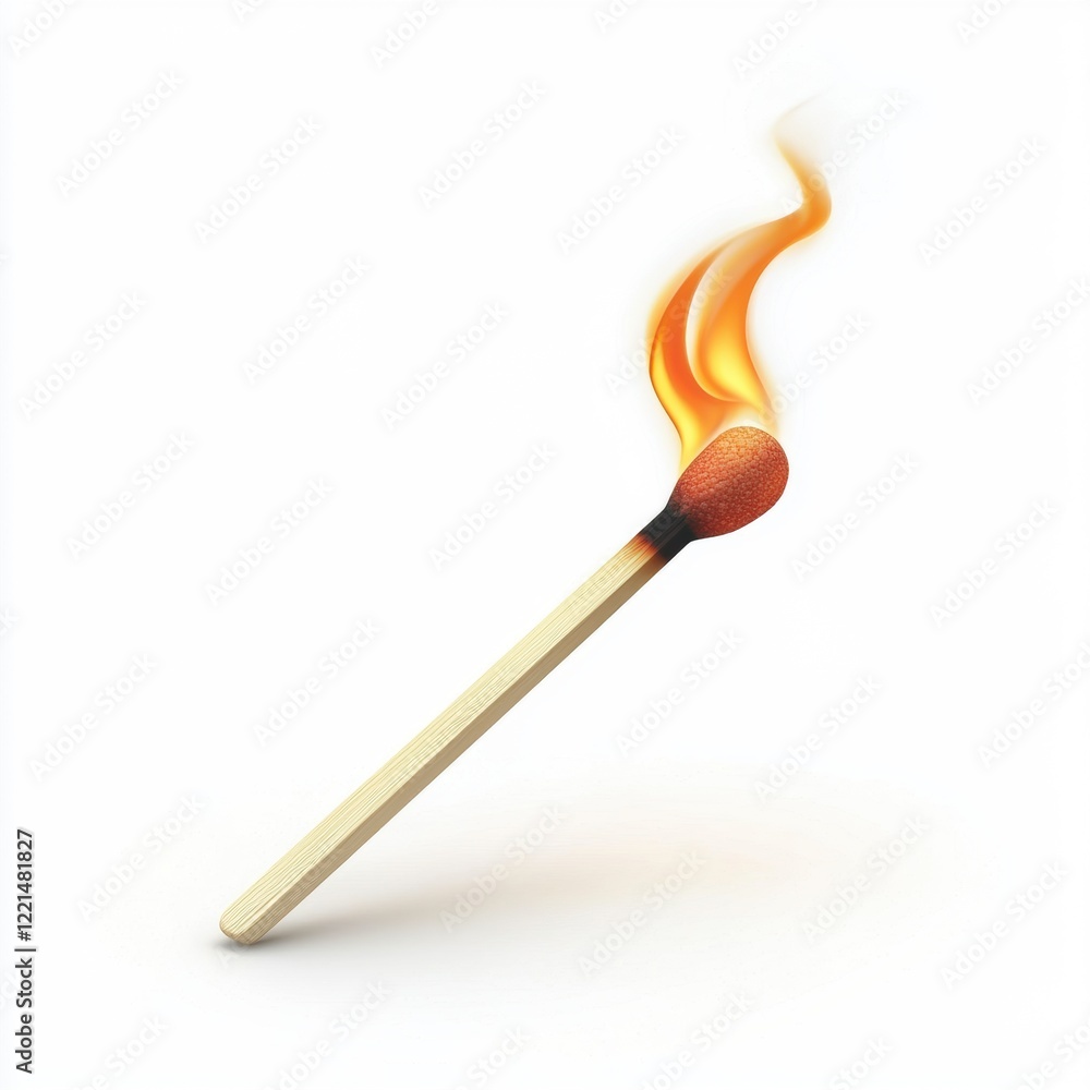 3D icon cartoon flaming matchstick with smoke rising, isolated on a white background --quality 2 3D icon cartoon flaming matchstick with smoke rising, isolated on a white background --quality 2