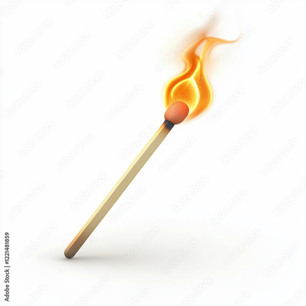 3D icon cartoon flaming matchstick with smoke rising, isolated on a white background --quality 2 3D icon cartoon flaming matchstick with smoke rising, isolated on a white background --quality 2