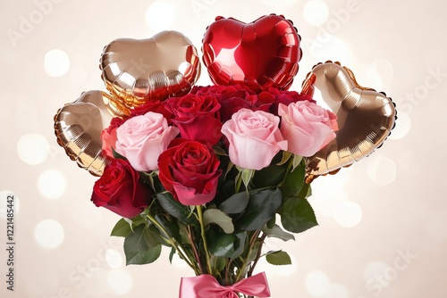 Elegant bouquet with Valentine’s decor and a magical backdrop