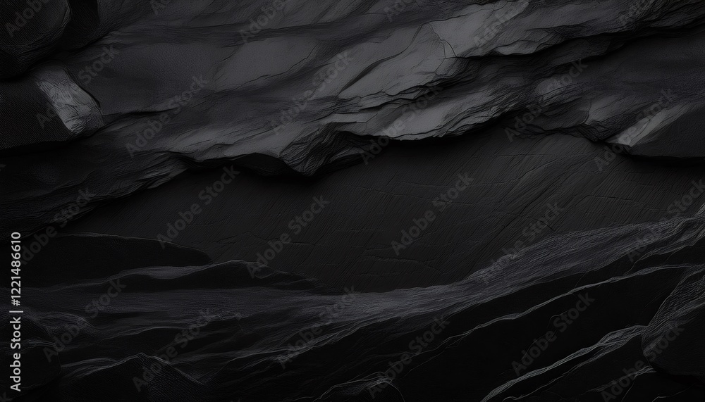 Slate rock layers presenting dark, textured surface with natural geometric patterns, highlighting raw geological elegance Slate rock layers presenting dark, textured surface with natural geometric patterns, highlighting raw geological elegance