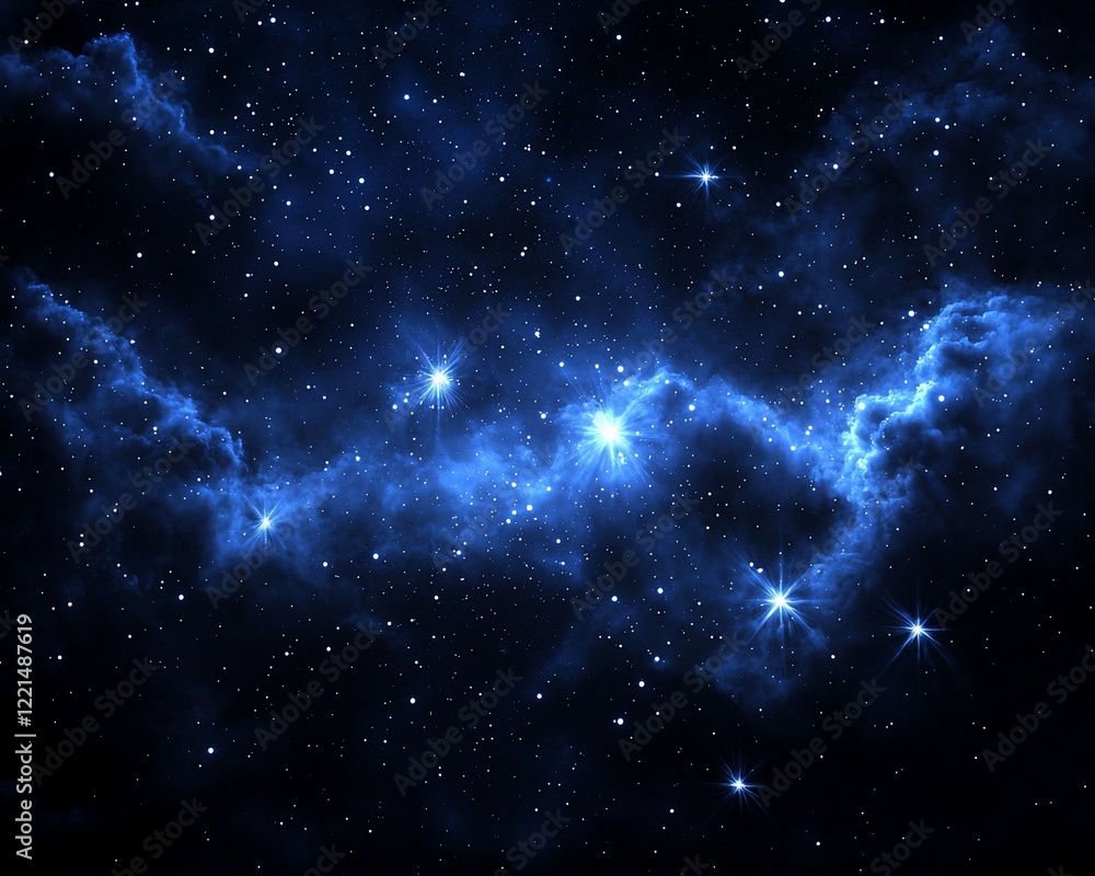 Naklejka premium Blue nebula with bright stars in space.