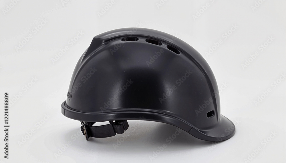 Obraz premium Curved black hard hat showcasing adjustable strap, safety gear concept