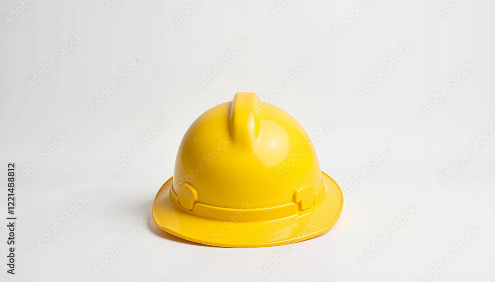Fototapeta premium Yellow hard hat on white background, safety and construction symbolism
