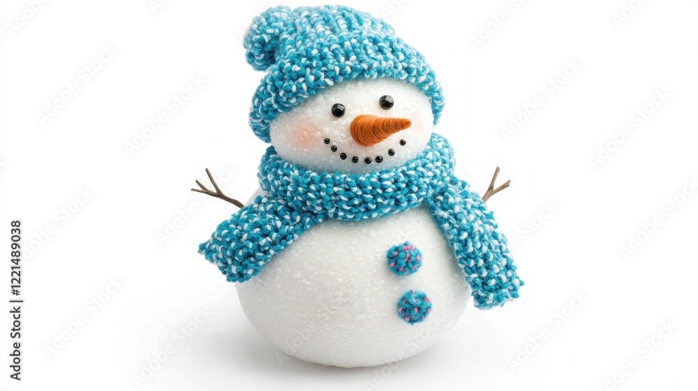 Snowman with Blue Accessories and Cheerful Expression Snowman with Blue Accessories and Cheerful Expression