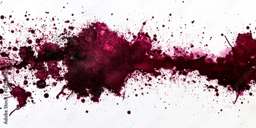Deep red paint splattering on a pristine white canvas, forming an abstract composition with drips and dots Deep red paint splattering on a pristine white canvas, forming an abstract composition with drips and dots